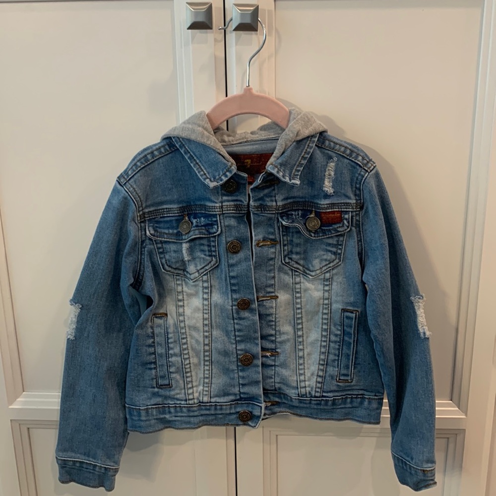 7 for all Mankind Kids Hooded Jean Jacket, size 5